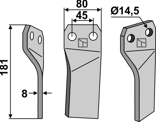 Rotorzinken 181x80mm, links, passend für Maschio/Gaspardo