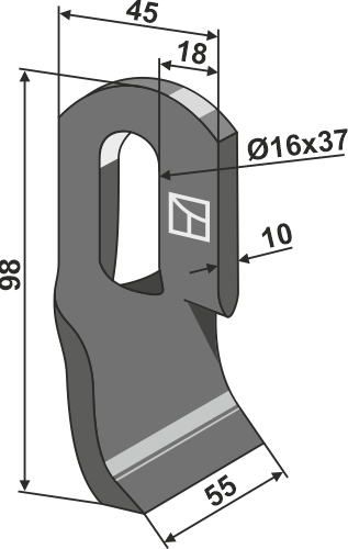Gedrehtes Messer 98x45 mm, passend für Spearhead
