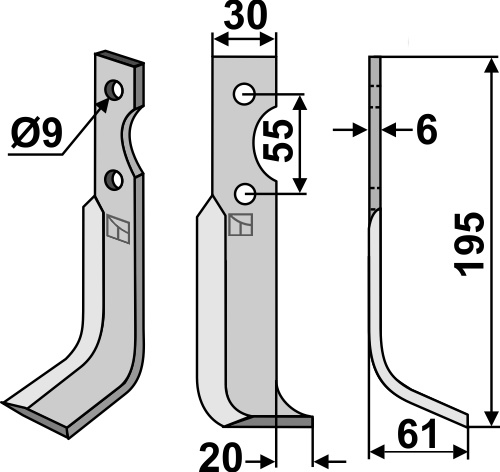 Fräsmesser 195x30mm, rechts, passend für Grillo