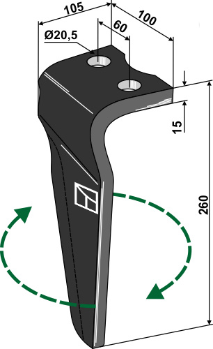Kreiseleggenzinken, rechts 260 mm x 100 mm, passend für Howard und Kongskilde