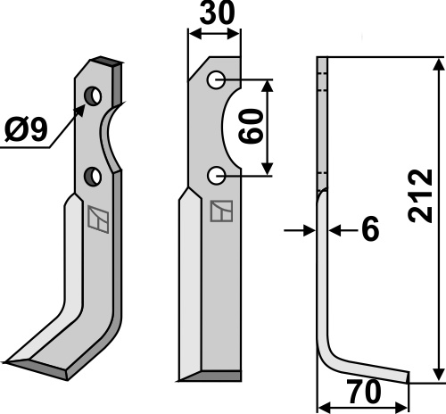 Fräsmesser 212x30mm, rechts, passend für Brumital-Agris