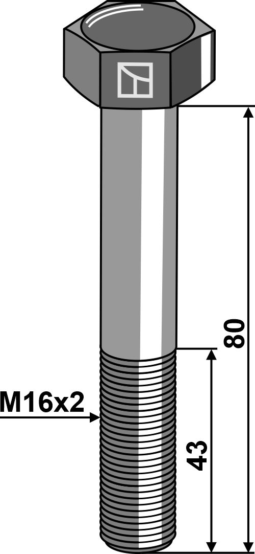 Sechskantschraube M16x2x80 ohne Mutter, passend für Strom und Bednar