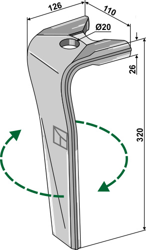 Kreiseleggenzinken rechts 320 mm x 110 mm, passend für Kuhn