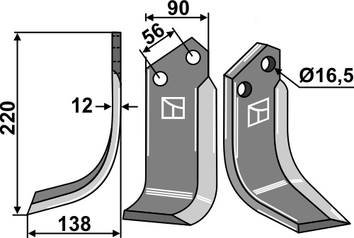 Fräsmesser 220x90mm, links, passend für Maschio/Gaspardo