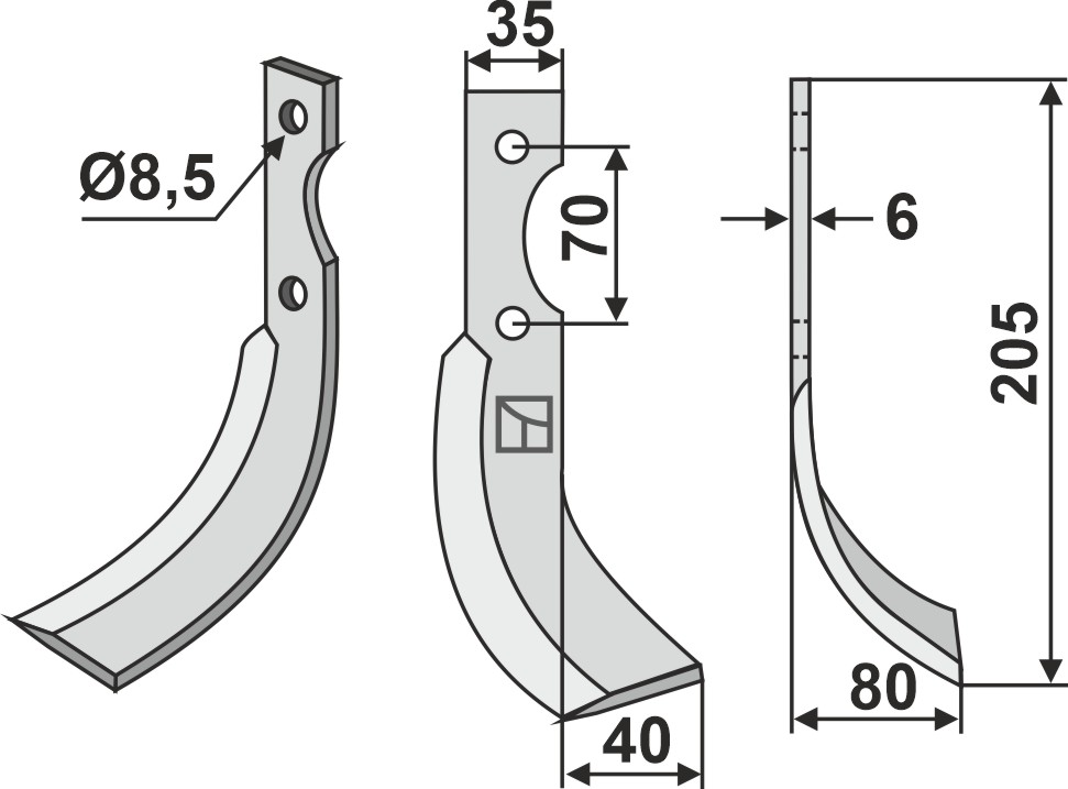 Fräsmesser 205x35mm, rechts, passend für Adriatica und Honda