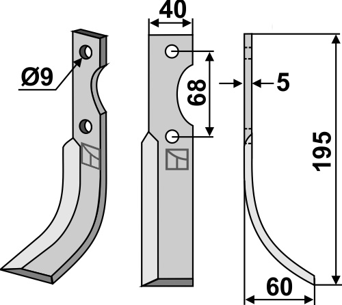 Fräsmesser 195x40mm, rechts, passend für Benassi und Barbieri