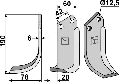 Fräsmesser 190x60mm, links, passend für NibbiBruno