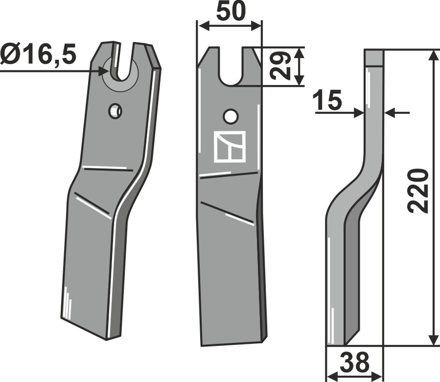 Rotorzinken 220x50mm, rechts, passend für Kuhn