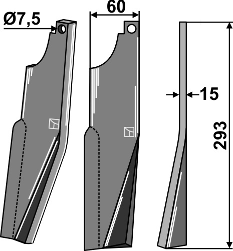 Rotorzinken 203x60mm, rechts, passend für Kuhn