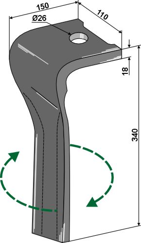 Kreiseleggenzinken, rechts 340 mm x 110 mm, passend für Landsberg und Pöttinger