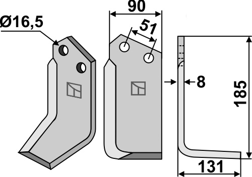 Fräsmesser 185x90mm, rechts, passend für Howard