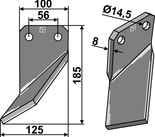 Rotorzinken 185x100mm, links, passend für Forigo-Roteritalia
