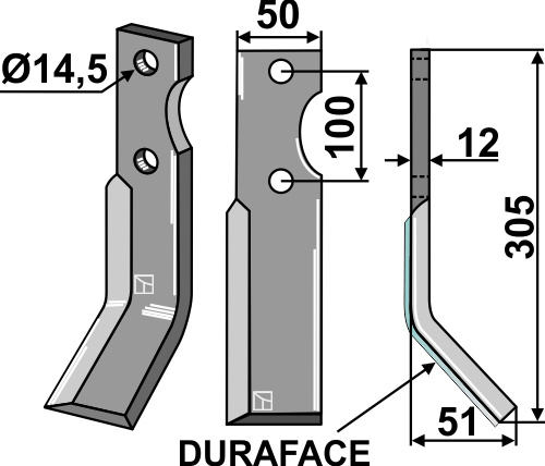 Rotorzinken DURAFACE 305x50mm, rechts, passend für Jones