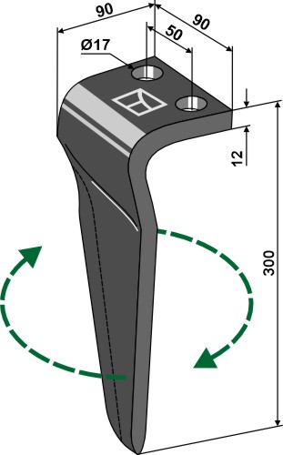 Kreiseleggenzinken, rechts 300 mm x 90 mm, passend für Maschio und Gaspardo
