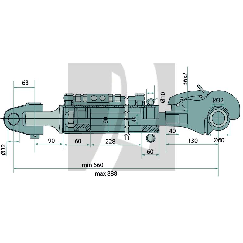 Hydraulischer Oberlenker 660 / 888 mm (Arbeitslänge)