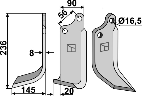 Fräsmesser 236x90mm, links, passend für Maschio/Gaspardo