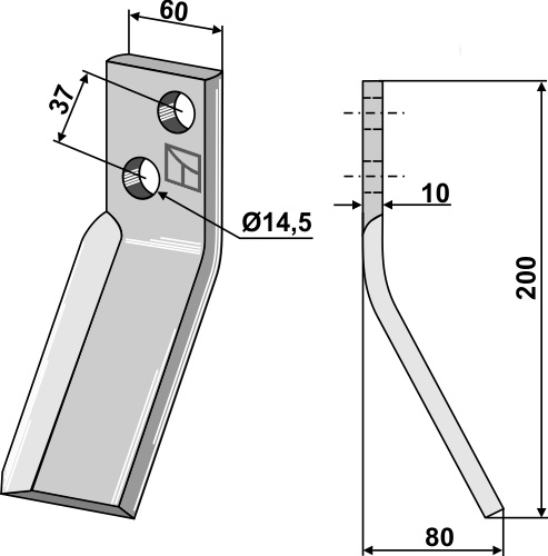 Rotorzinken 200x60mm, rechts, passend für Sicma
