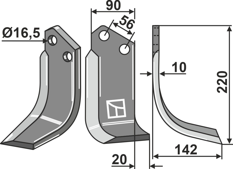 Fräsmesser 220x90mm, rechts, passend für Maschio/Gaspardo