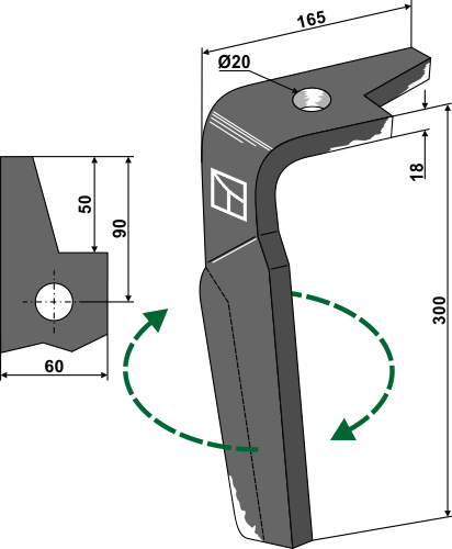 Kreiseleggenzinken rechts 300 mm x 60 mm, passend für Amazone