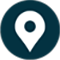 standort Icon in rund auf dunkelblau.