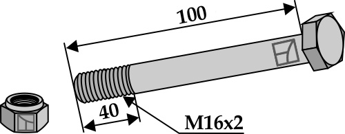 Sechskantschraube M16x2x100 mit Sicherungsmutter, passend für M.E.A.A.T., Maschio und mehr
