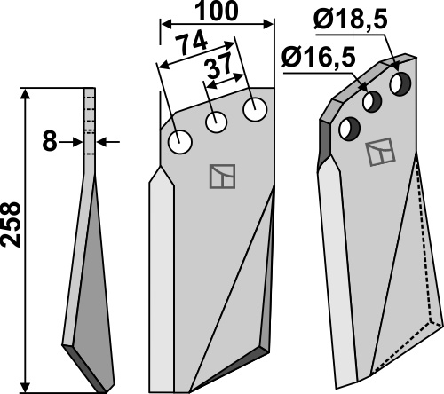 Rotorzinken 258x100mm, links, passend für Kuhn