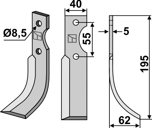 Fräsmesser 195x40mm, rechts, passend für M.A.B.Bocchini