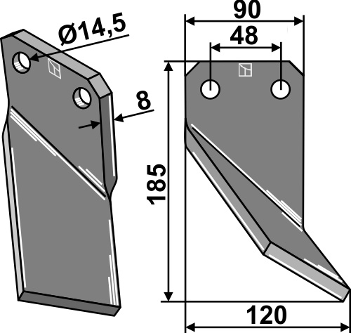 Rotorzinken 185x90mm, rechts, passend für Forigo-Roteritalia