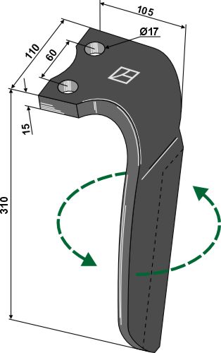 Kreiseleggenzinken links 310 mm x 110 mm, passend für Alpego