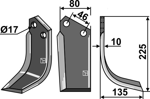 Fräsmesser 225x80mm, rechts, passend für Reekie