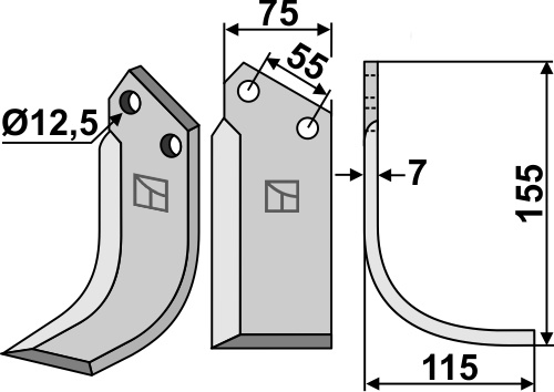 Fräsmesser 155x75mm, rechts, passend für Nardi