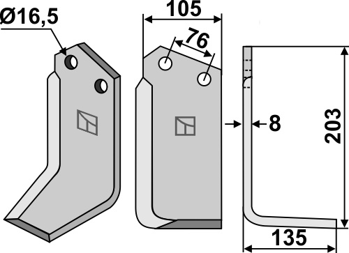 Fräsmesser 203x105mm, rechts, passend für Kuhn