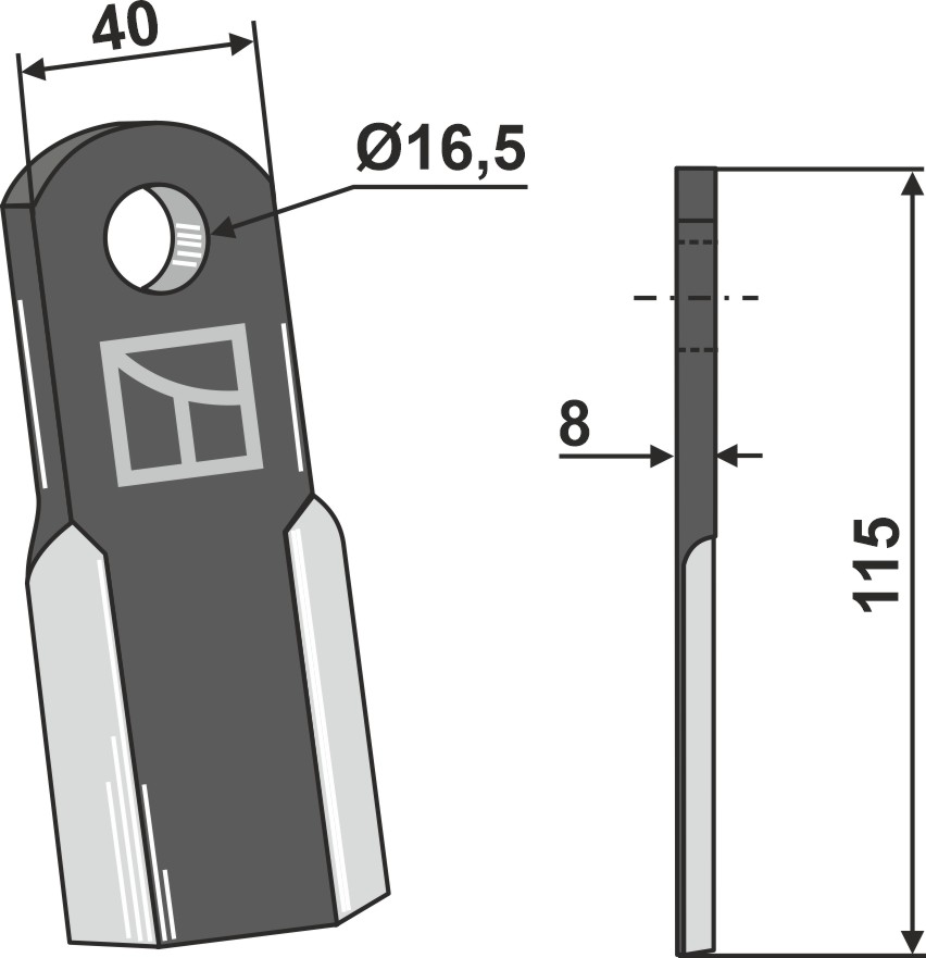 Gerades Messer 115x40 mm, passend für Celli und agricom