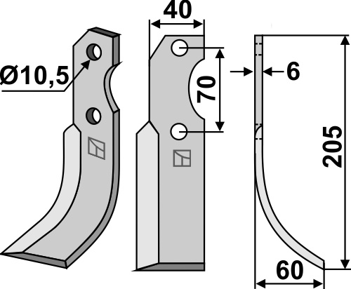 Fräsmesser 205x40mm, rechts, passend für Brumital-Agris