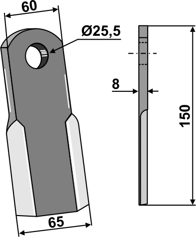 Gerades Messer 150x60 mm - Neues Modell, passend für Ferri