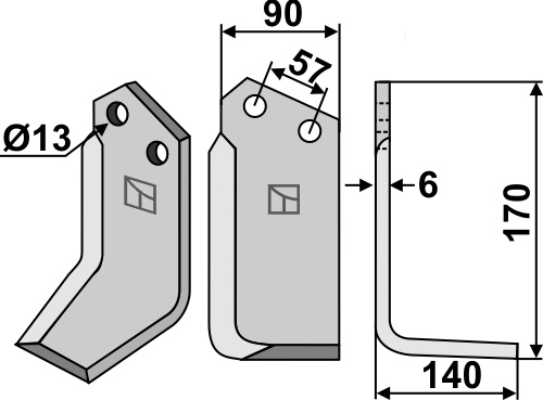 Fräsmesser 170x90mm, rechts, passend für Howard