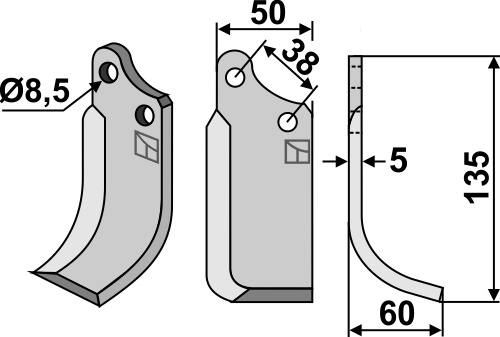 Fräsmesser 135x50mm, rechts, passend für Agria