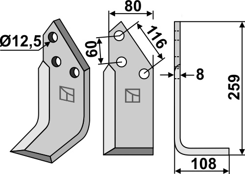 Fräsmesser 259x80mm, rechts, passend für Pegoraro