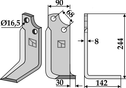 Fräsmesser 244x90mm, rechts, passend für Maschio/Gaspardo