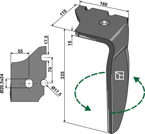 Kreiseleggenzinken links 335 mm x 110 mm, passend für Vogelu.Noot