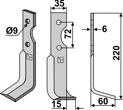 Fräsmesser 220x35mm, rechts, passend für Casorzo