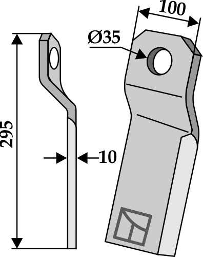 Mulchmesser verdreht 295x100 mm - kurz - links, passend für Szolnoki