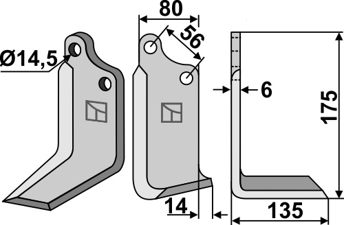 Fräsmesser 175x80mm, rechts, passend für Maschio/Gaspardo