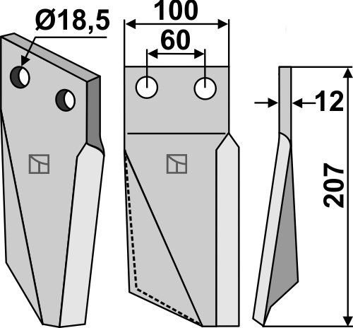Rotorzinken 207x100mm, rechts, passend für Kuhn