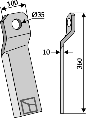 Mulchmesser verdreht 360x100 mm - lang - rechts, passend für Szolnoki
