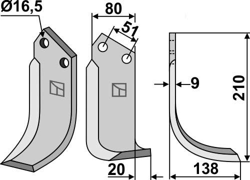 Fräsmesser 210x80mm, rechts, passend für Howard