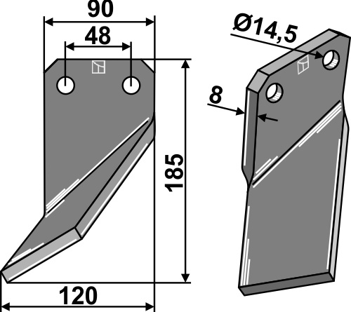 Rotorzinken 185x90mm, links, passend für Forigo-Roteritalia