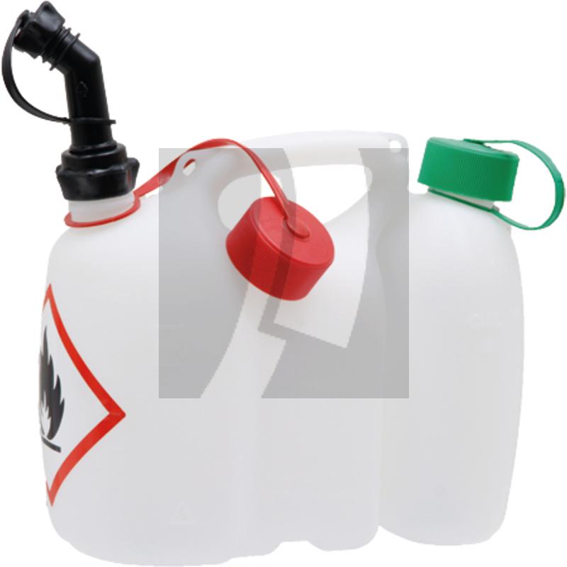 HÜNERSDORFF Doppelkanister weiß / transparent, 3 Liter Kraftstoffgemisch, 1 Liter Kettenöl