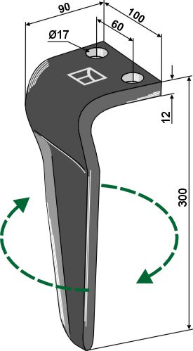 Kreiseleggenzinken rechts 300 mm x 100 mm, passend für Maschio, Gaspardo und mehr