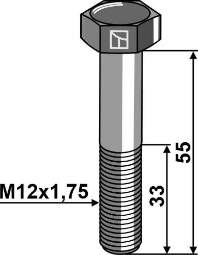 Sechskantschraube M12x1,75x55 ohne Mutter, passend für Bourgault und Lemken